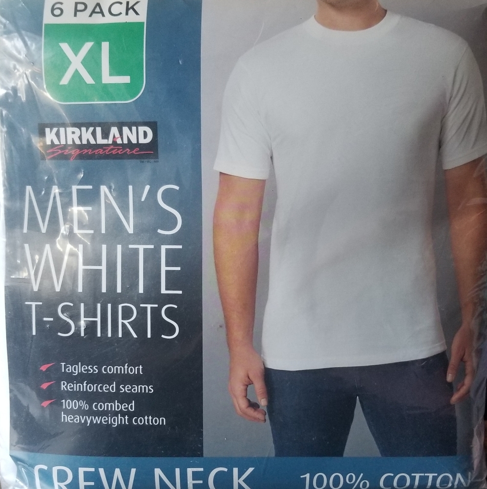 Kirkland Signature 6PK Mens White Crew Neck Tee
